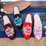 Zingj Tip Fashion Collocation Cheongsam Peony Embroidered Cloth Slippers Women Shoes Cloth