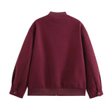 Burgundy Solid Baseball Jacket- Outfit