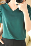 Summer Satin T Shirt Women Slim Tops Short Sleeve Tee Shirts 2023 O Neck Basic Silk T Shirts White Women's T-shirt