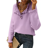 And Autumn 2025 New Women's Knitted Top Casual Long-Sleeved Button-Lace Cloth Cloth
