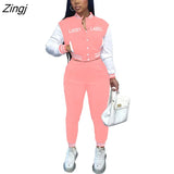 Label Two Piece Set Tracksuit Women Top+Pant Suits Button Jacket Sweatshirt with Pockets Women Sets Femme