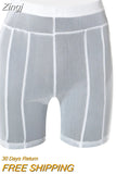 Sheer Mesh Short Pants Charming See Through Body-Shaping Streak Attirewear Solid High Waist Club Wear Female