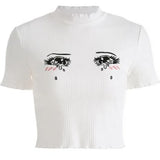 Women's Clothing 2024 Trendy Fashion Personality Comic Print Tears Eyes Short-Sleeved T-Shirt Direct