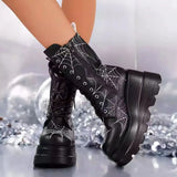 2025 New Martin Boots Goth Slope And Thick Bottom Spider Web Short Boots Women's Size