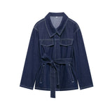 And Summer New Women's Women's Belt Lap Tie Denim Coat Wide Leg