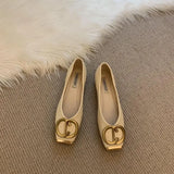 Women 2025 Spring New Design Sense Of Niche Soft Leather Light-Mouthed Metal Buckle Shoes Flat-Soled Grandmother