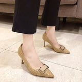 Women's New Autumn And Winter Fashion Korean Version Of Sexy Pointed Thin-Heeled Metal Buckle Professional Single Shoes In