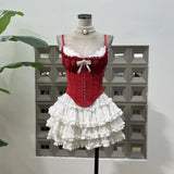 Fish Bone Slings + Cake Girls Anti-Walking Half Skirt + Knitted Waist V-Neck Cardigan 3