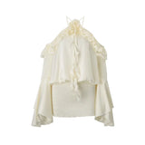 Zingj Women's Fall 2024 New Sexy Pure Desire French Temperament Open Shoulder Flounce Flared Sleeve