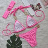 Zingj Sexy Luxury Crystal Diamond Bikini Solid Color Female Strap Swimwear Metal Accessories