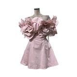 Princess Wind High-Level Ocean Party Hand Three-Dimensional Large Flowers Shoulder-To-Shoulder Chest Waist Dress Cotton