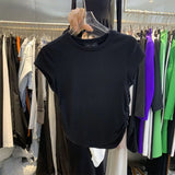 Zingj Girl Pure Want To Accept Waist T-Shirt Short Sleeve Female 2024 Summer New Solid Color Bottom Cover Slim Short Jacket