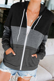 Sleeve Color Hooded Sweatshirt Women's Cotton Blend Zipper Pocket Cardigan