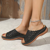2025 Summer New Simple Leisure Flowers Hollow PU With Women's Slopes And