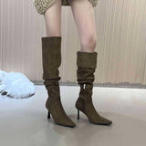 Boots More Than - Elastic Velvet High And Thin Boots Over The Knee Long Boots Female Tip Thick And French Elastic Boots Short