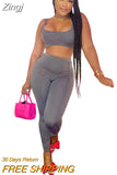 Sporty Fashion 2 Two Piece Suit Fitness Sleeveless Crop Top And High Waist Skinny Pencil Pants Sportswear