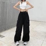 Zingj Sense High Street Cargo Pants Female 2025 New Loose Straight Leg Wide Leg Large Pocket Casual Retro Bundle Leg Pants