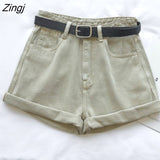 Women Summer Denim Solid Crimping All-match High-waist Wide-leg Students Korean-style Casual Streetwear Chic Slim