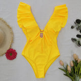 Printed Flowers Even Lotus Leaf Side Body Swimsuit Women 2025 New Swimsuit Bare