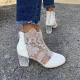 Spring And Summer New Lace Flower Mesh Women Cool Boots Crystal High Heel Head Hollow Roman