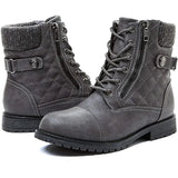 And Winter Keep Warm Short Boots Women Side Zipper Flat Bottom Martin Boots Belt Buckle Leather Boots