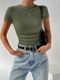 And Summer New Products To Repair The Folding Round Collar Knitting Short-Sleeved