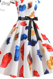 Women Short Sleeve Print Vintage Halloween Party Midi 50s 60s Casual Elegant Summer Floral Dresses Robe Femme