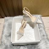 Sandals Women's Spring And Summer 2025 New French Transparent Pointed Small Heel White High Heels Fine Heel Single