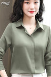 Women Shirts Satin Long Sleeve Blouse Women Fashion Elegant White Shirt Solid Basic Womens Tops and Blouses New Female