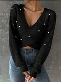 New Women's Sweater With Nail Beads Shoulder-Repair Long-Sleeved Knitted Shirt
