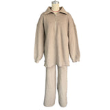Simple High-End Solid Color Set Women's Autumn And Winter Half Zipper Sweater Knit Straight Trousers Two