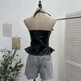 Shoot Hottie Hanging Neck Zipper Open Fork Sling Vest Pu Skin Bra Repair Short Sleeveless Top