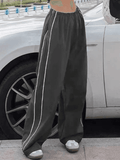 Piping Detail Wide Leg Track Pants- Outfit