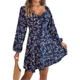 Shooting 2025 Autumn And Winter Casual Sexy Tie Side Collar Broken Flower Long-Sleeved A Dress Women's