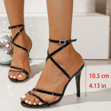 Fine Heel High Heels Women's Summer Metal Buckle Slippers Women Wear Side-Outside