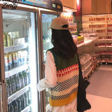 Vintage Sweater Loose O-neck Knit Pullover Vest Y2k Oversized Tank Top Women Kawaii Cat Waistcoat Streetwear Knitted