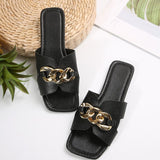 Large-Size Flat-Bottomed Slippers Women Flat Bottom Lightweight Fashion Chain Head One-Word Casual Cool