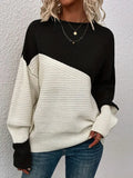 Women's Sweater Casual Loose Knitted Shirt Color Long-Sleeved Collar Knitting