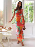 Zingj Summer New Women's Temperament Casual V-Neck Printing Tie Medium Long Dress