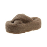 Cross-With Fur Thick Bottom Slippers Women Wear Height 7Cm Small Autumn And Winter Cotton Slippers
