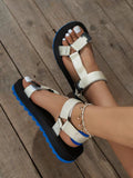 One-Word Buckle Flat-Soled Sandals Women's Summer New Color Magic Sticker Beach Women's