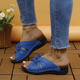 Bow Slope And Slippers New Solid Color Rocking Line Hollow Shoes Fish Mouth Slippers