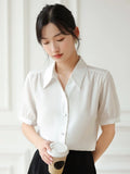 Women Shirts V-neck Short Puff Sleeve Chiffon Thin Shirt 2023 Summer Loose Button Women Tops Blouses Solid Woman
