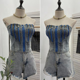 Shooting Retro Do Old Zipper Niche Vest Rivet Water Wash Denim Braid Short Open Shirt Wrapped Brae