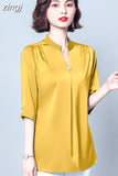 Women's Blouse Fashion Solid Tops for Women Half Length Sleeve Top V-neck Loose 2023 Female Clothing OL Basic Sexy