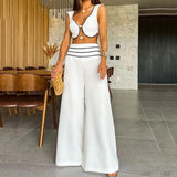 Zingj 2023 New Fashion Contrast Color Low-Cut Sexy Short Vest Casual Pants Suit-Outfit