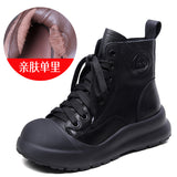 Cowhedular Retro Martin Boots Women Autumn And Winter New Set Leisure Short Boots With Round Head High Help