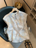 Chinese Collar Buckle Embroidered Jahua Sleeveless Shirt Women 2025 New Zen Age Reduction Chic Vest