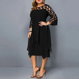 Women's Lace Splicing Seven-Sleeve Irregularly Sleeves Chiffon Dress