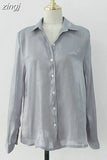 Button Up Satin Silk Shirt Vintage Blouse Women Spring Fashion White Lady Long Sleeves Loose Tops Korean Street